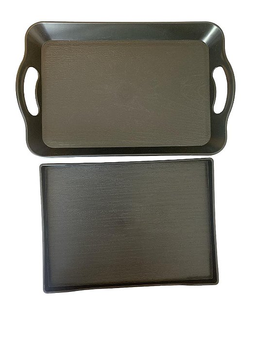 Kit Bandeja Retangular Preto 37cm x 23CM X 3CM + 30x27x2cm Cantinho do Café