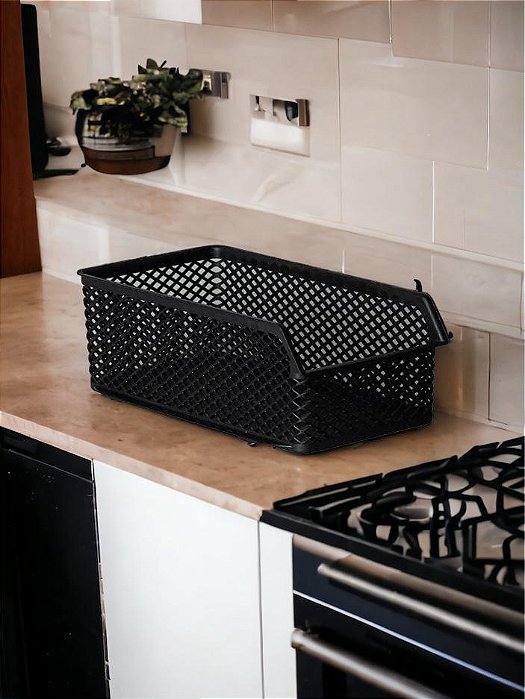 Kit Cesto Organizador Empilhável Plástico Preto Resistente 15x28x10cm Com 2 peças