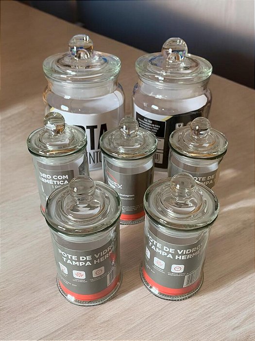 Kit pote vidro hermético com Tampa com 5 potes de 120 ml - 2 potes de 750 ml