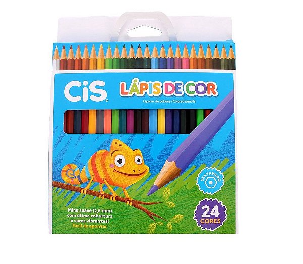 Lápis de cor Cis plastic com 24 cores sextavado volta as aulas