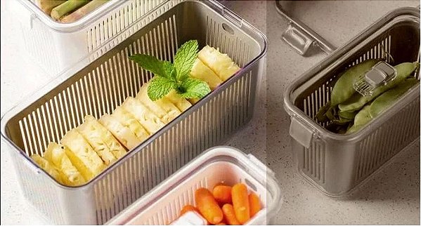 Pote Com Trava Hermético Multiuso Com Cesto Separador de Água 1700 ML Cor: Cinza