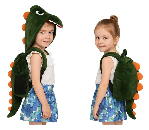Mochila Mais Fofa e Divertida Que Seu Pequeno Já Viu- Mochila Criativa de Dinossauro com Capuz – Macia, Estilosa e Perfeita para Aventuras