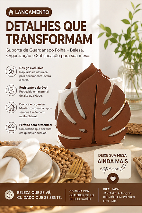 Kit com 2 Porta-Guardanapo Folha – Elegância e Charme para sua Mesa 13x 13cm
