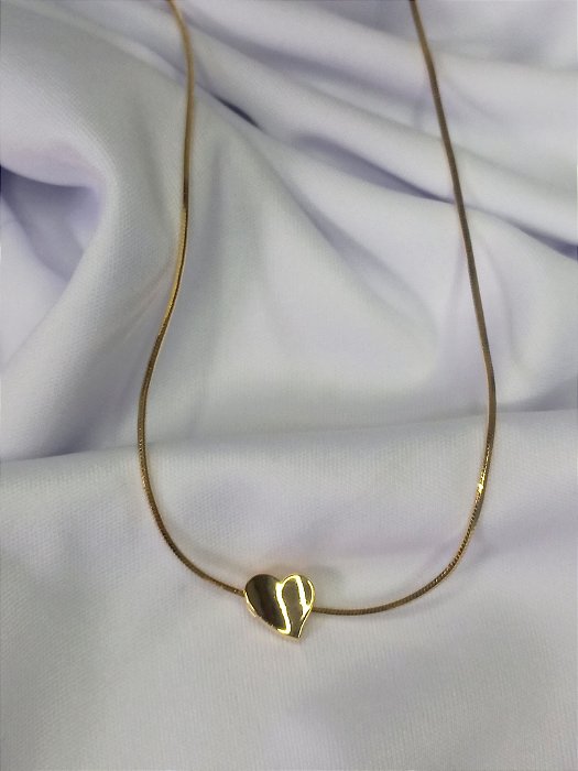 Colar Rabo de Rato c/ coração liso (11MM) - Ouro 18K