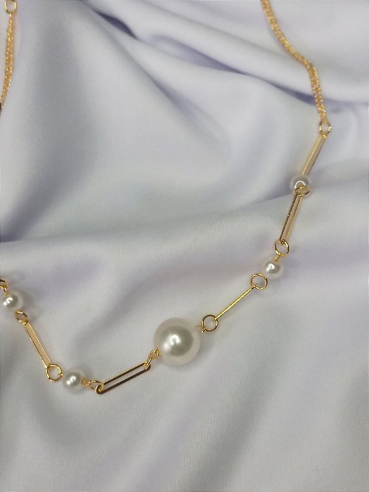 Choker com elos vazados e pérolas (5/12MM) - Ouro 18K