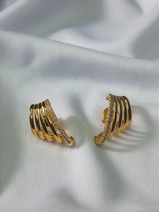 Brinco Ear Hook 4 garras lisas + 1 c/ zircônias (20 MM)