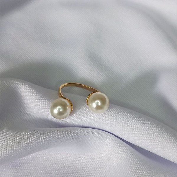 Anel Regulável c/ 2 pérolas - Ouro 18K