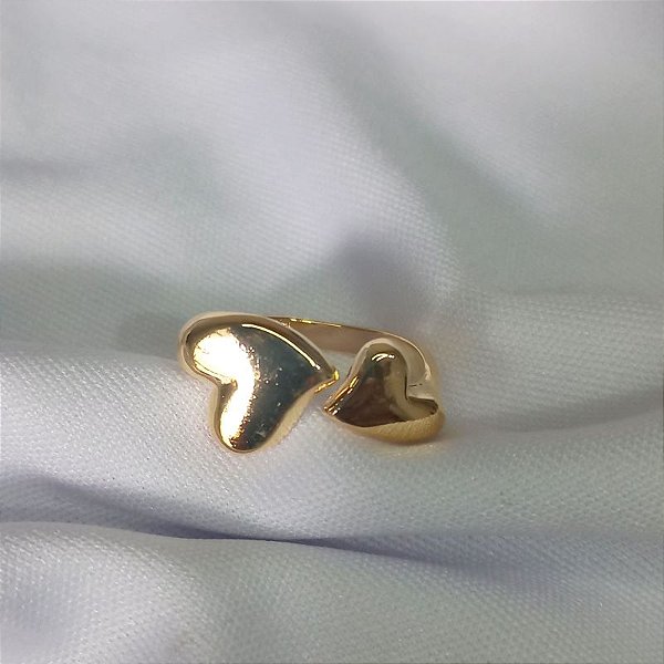 Anel Regulável c/ 2 Corações - Ouro 18K