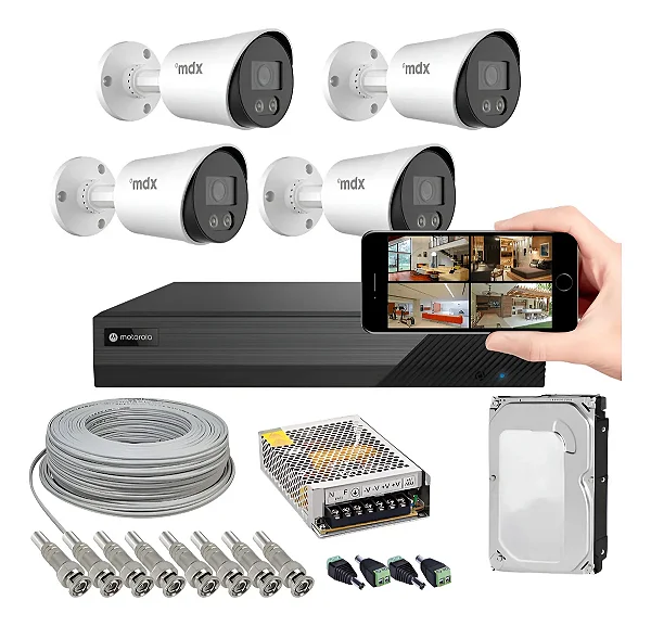 Kit Cftv 4 Câmeras Full Color Bullet Mdx Motorola