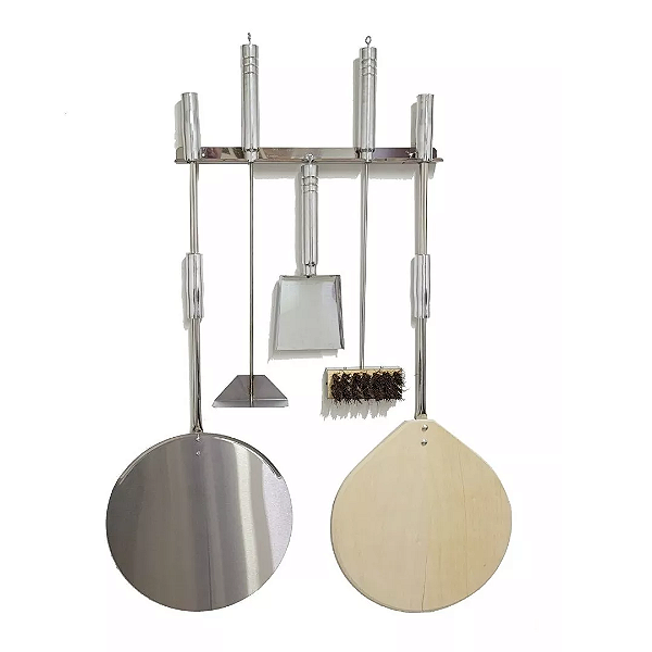 Kit 6 Pá de Pizza Kit Limpeza Suporte Inox Bem Grill