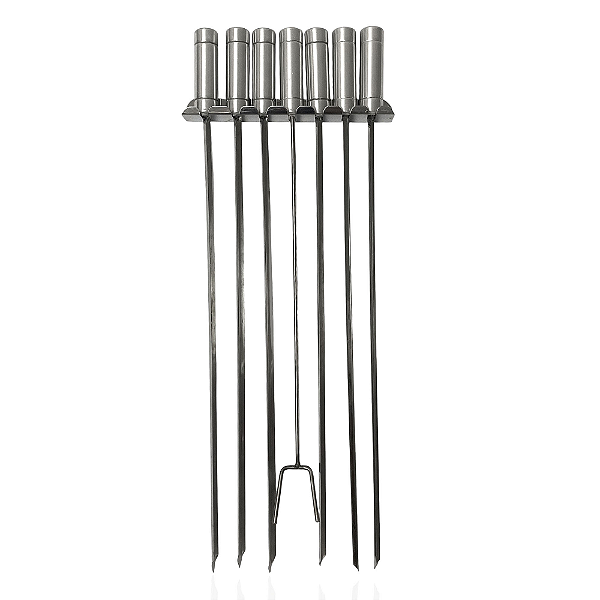 Kit 6 Espetos Churrasco Espalha Brasa Com Suporte Em Inox Bem grill