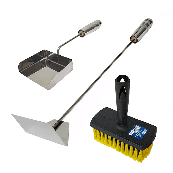 Kit De Limpeza Para Churrasqueira Escova + Pazinha + Rastelo