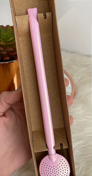 Bomba de chimarrão rosa clara perolada