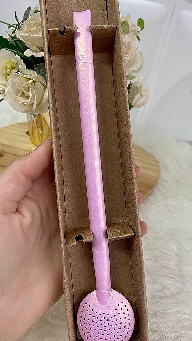 Bomba de chimarrão rosa clara perolada