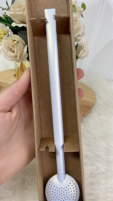 Bomba de chimarrão branca perolada