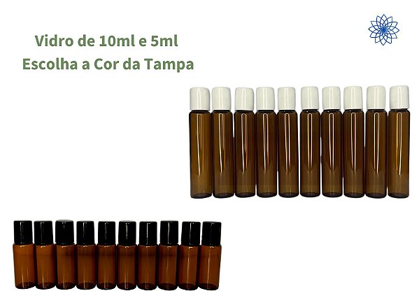 Kit 10 - Vidrinho Roll On Vidro Ambar Escolha Tamanho e Cor