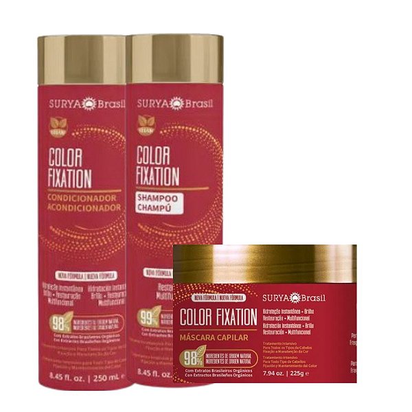 KIT Shampoo Condicionador Mascara Color Fixation Surya Vegan