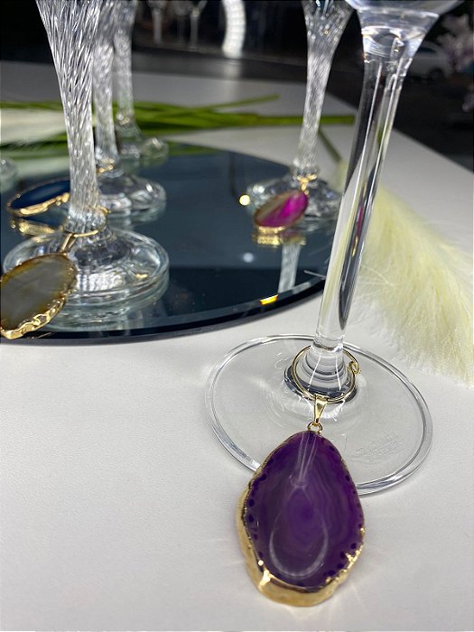 MARCADORES DE TAÇA - PEDRA NATURAL- CHAPA DE ÁGATA- KIT COM 6 UN.