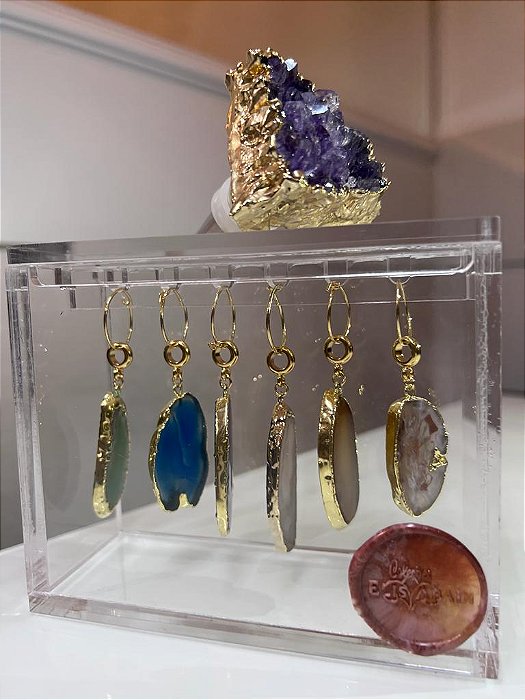 CAIXA ACRILICO EM PEDRAS NATURAIS - KIT COM 6 UN + CORRENTE