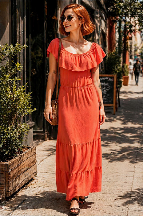 VESTIDO LARANJA LONGO CIGANINHA