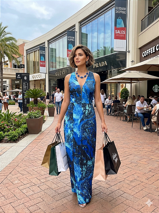 VESTIDO LONGO ESTAMPADO AZUL