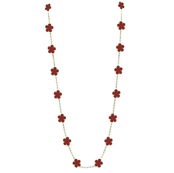 COLAR FLOR TREVO VERMELHO FOLHEADO A OURO