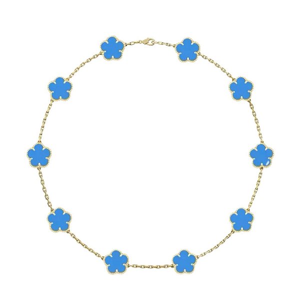 COLAR TREVO AZUL TURQUESA OURO