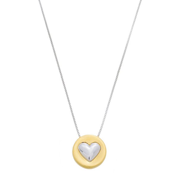 COLAR CORAÇÃO DUO OURO E RÓDIO