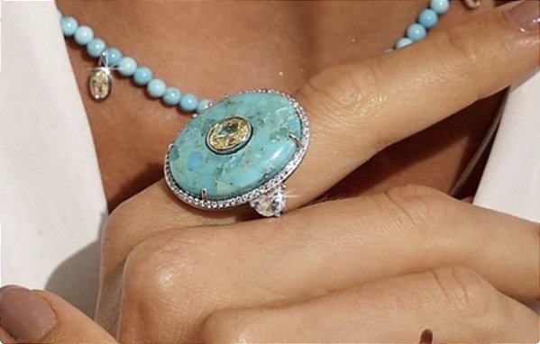 Anel pedra natural azul turquesa TAM 18