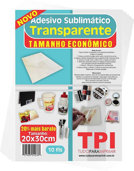 Adesivo Sublimático Transparente Econômico - PCT C/ 10