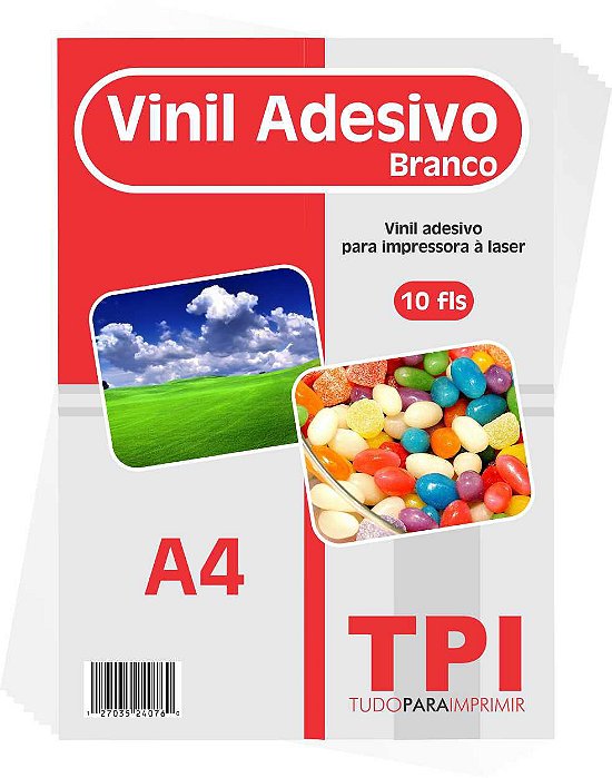 Adesivo Vinil Branco Imp. Laser | Pct c/ 10 fls