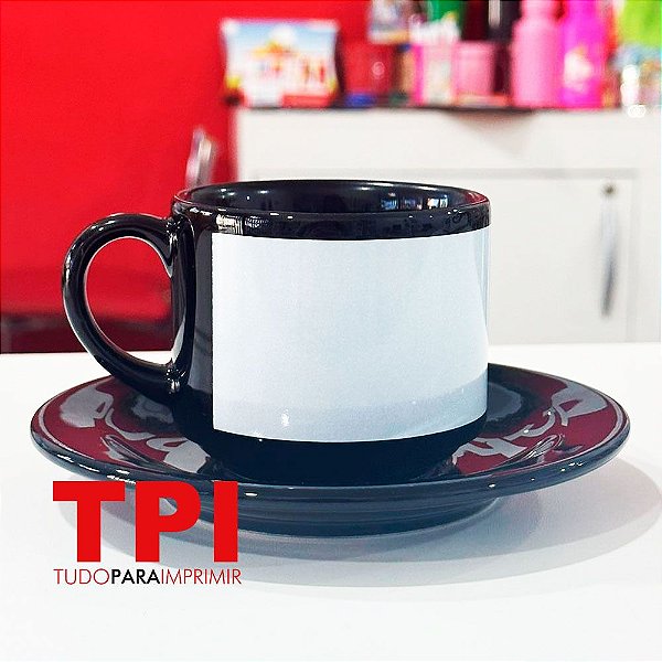 Xícara com Pires Preta com Tarja 180ml Sublime
