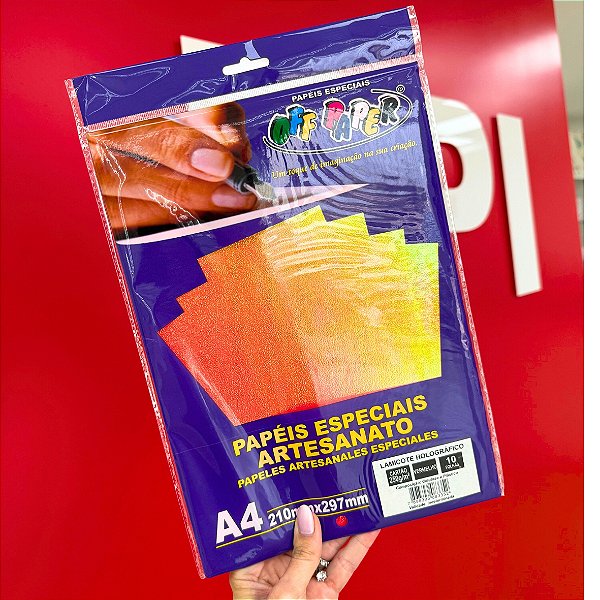 Papel Artesanato Especial A4 250g – Lamicote Holográfico Vermelho | Off Paper