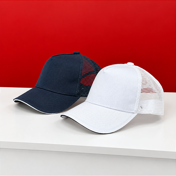 Boné de Sarja com Tela para Personalização com Friso Decorativo