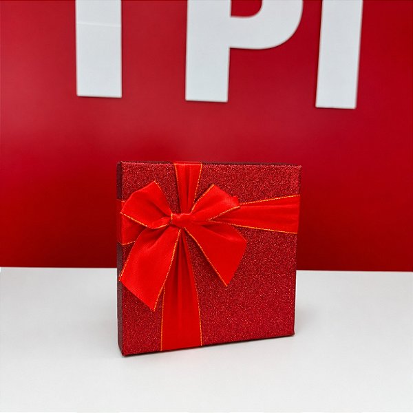 Caixa para Presente Vermelha Média - Com Glitter e Laço