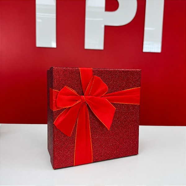 Caixa para Presente Vermelha Grande - Com Glitter e Laço