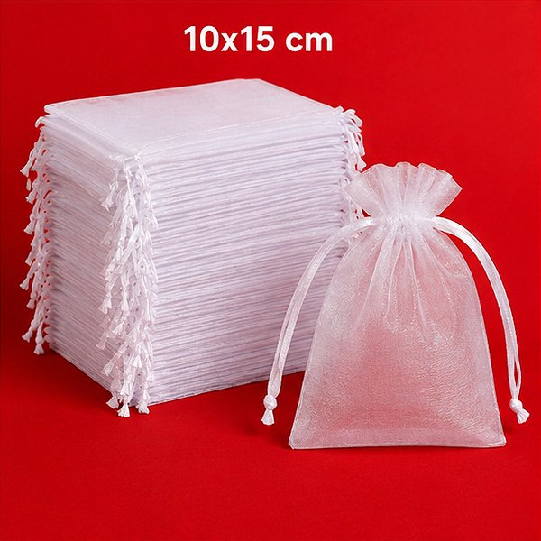 Saquinho de Organza Branco 10x15cm - Pct com 100
