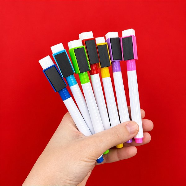 Caneta com Embalagem Colorida para Quadro Branco com Apagador e Imã