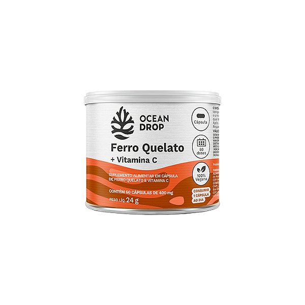Ferro Quelato + Vitamina C 60caps de 400mg Ocean Drop