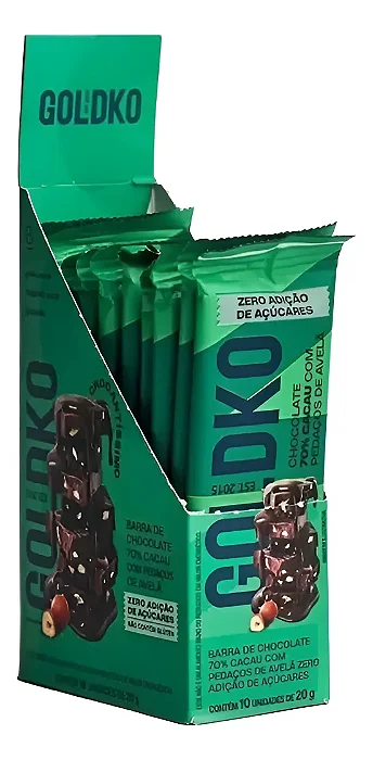 Barra 70% cacau com avelãs 20g - caixa com 10un