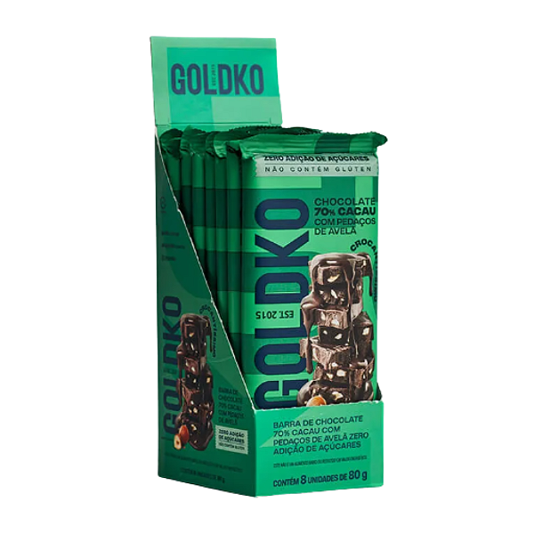Barra Chocolate 70% cacau com Avelãs 80g - caixa com 8un
