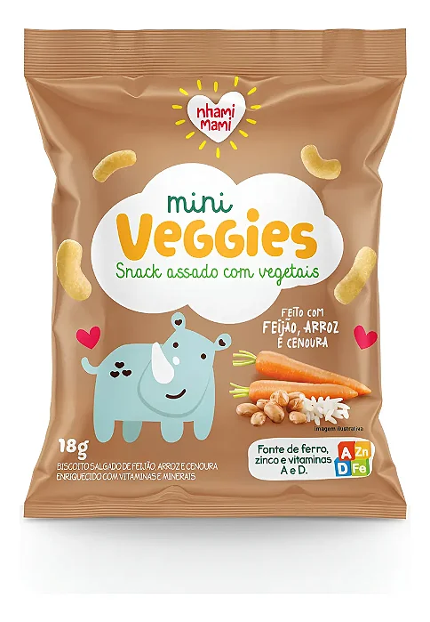 Mini Veggies feijão, Arroz e Cenoura - caixa com 6un
