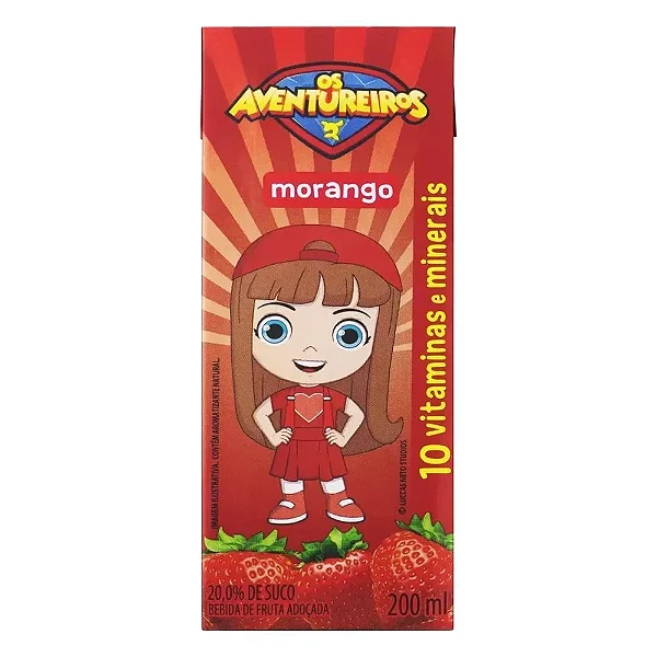 Suco Morango Aventureiros 200mL - caixa com 10un