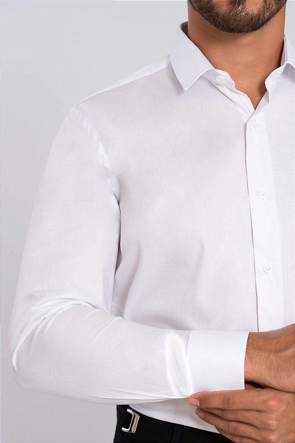 Camisa Social, manga longa, Slim Fit - Cor: Branco