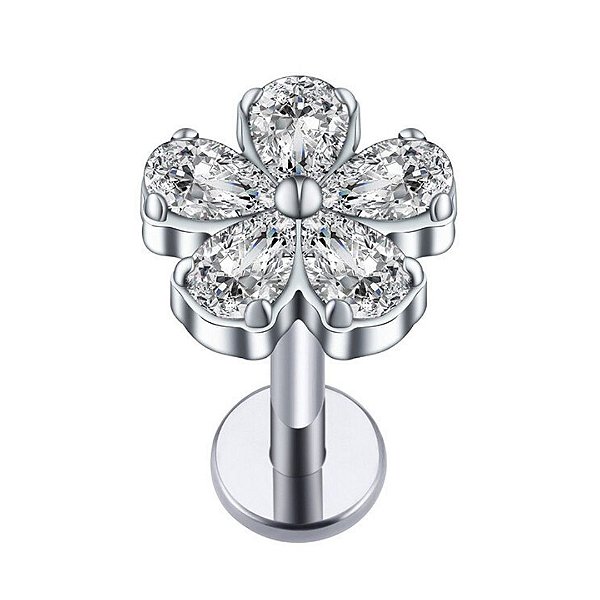 Joia Labret Flower CZ | Titânio | Piercing de Orelha