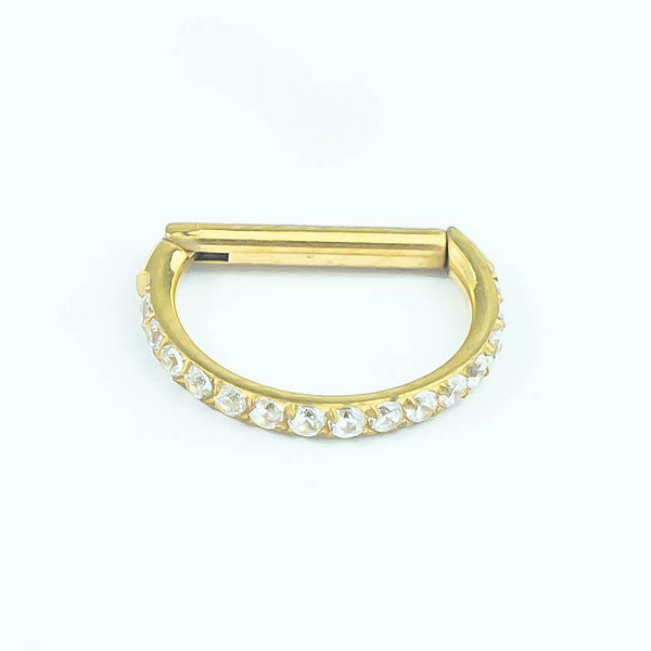 Segmento Cravejado Haste Reta | Tit. PVD Gold | Piercing de Argola