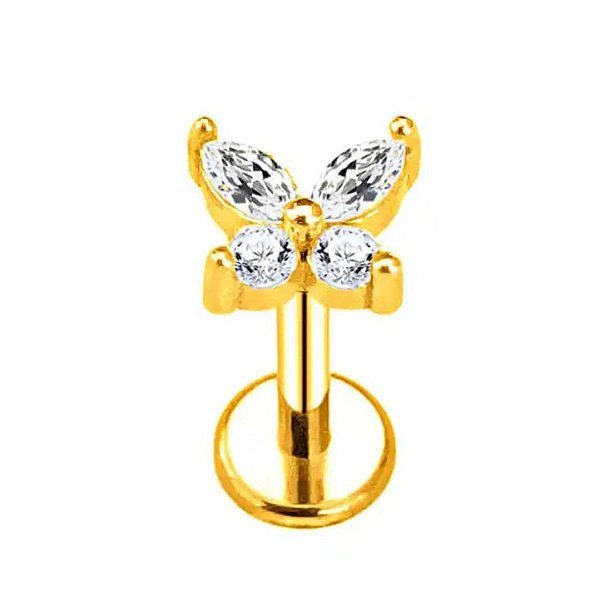 Joia Labret Borboleta | Tit. PVD Gold | Piercing de Orelha