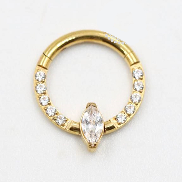 Segmento Cravejado com Detalhe | Tit. PVD Gold | Piercing de Argola