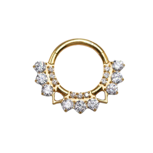 Segmento Zircônias Triângulos | Tit. PVD Gold | Piercing de Argola