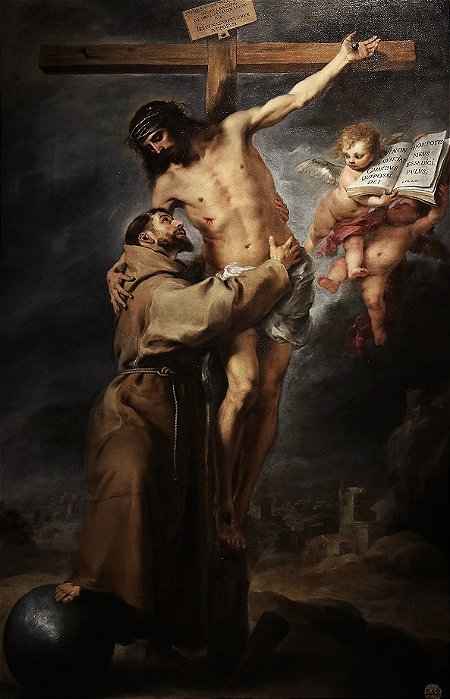 São Francisco de Assis abraçando Cristo Crucificado